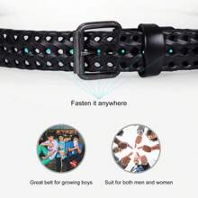 SUOSDEY 2-Pack Unisex Belt Real Leather Pin Buckle Braided Leather Belt For Men Women Couple Gift Fit 34"-45" Waist - 黑色+棕色 - 查看 3