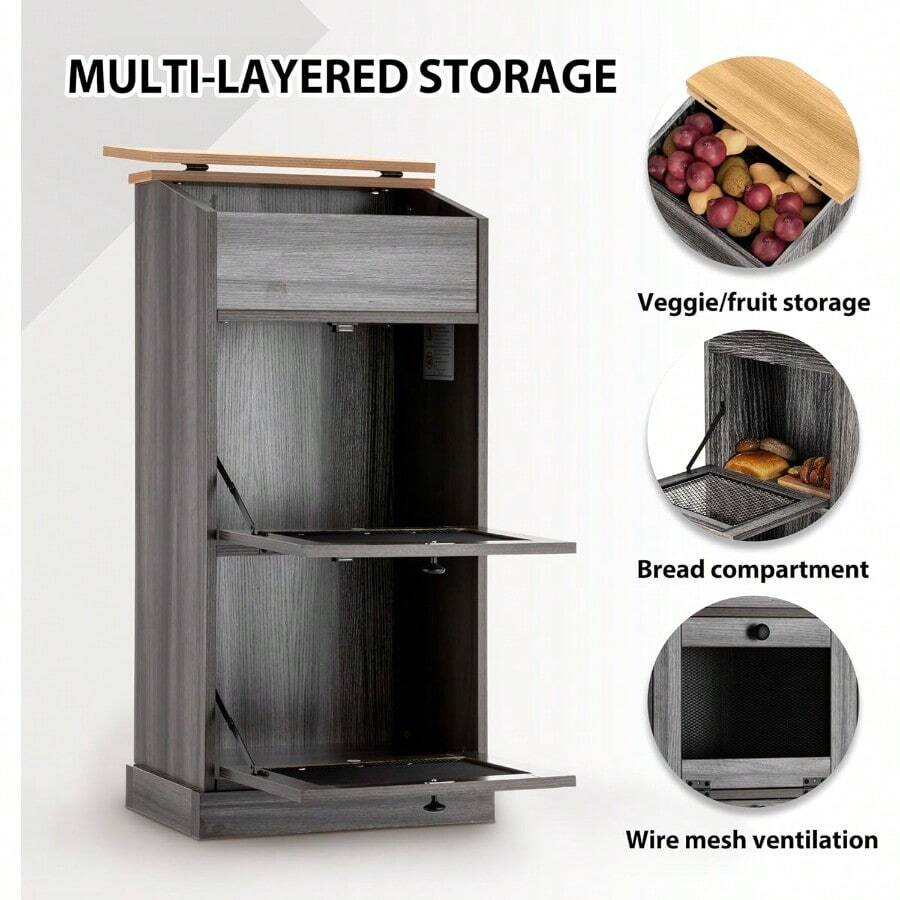 Potato Storage Bins Sets Of 2, Wooden Potato Bin Double Bread Storage