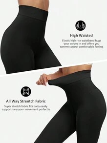 1件装女士冬季保暖加厚紧身裤，舒适保暖 - 黑色 - 查看 4