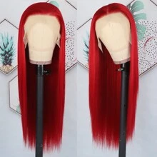 13X6 Platinum White Synthetic Lace Front Wigs 28 Inch Pre Plucked Long Straight Hair Wigs Glueless White Wigs Heat Resistant Fiber Hair Natural Halloween Wigs Platinum Blonde Lace Front Wigs For Women For Daily Christmas Party Cosplay Use - 紅色 - 查看 5