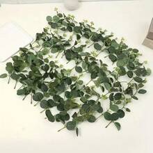 20 chiếc lá khuynh diệp nhân tạo 4 nhánh, lá đồng xu vàng, lá cây Redgum lụa, phụ kiện trang trí hộp hoa tự làm - màu xanh lá - Xem 2