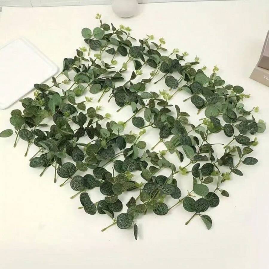 20 chiếc lá khuynh diệp nhân tạo 4 nhánh, lá đồng xu vàng, lá cây Redgum lụa, phụ kiện trang trí hộp hoa tự làm