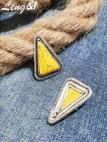 复古三角形耳环，设计简约时尚，适合日常佩戴，秋冬风格 - 個性的復古三角耳環 - 查看 9