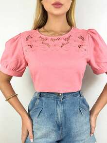 Women's Embroidered Blouse - Hồng - Xem 2