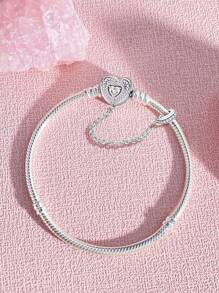 1 pièce Bracelet glamour en argent sterling 925 à perle en forme de cœur et en os de serpent de 16-22 cm pour femmes. Cadeau pour petite amie. Bijoux de qualité pour dames. Cadeau de la Saint-Valentin