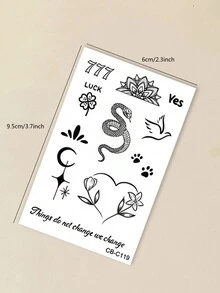 1 hình xăm tạm thời bán vĩnh viễn Herbal Juice, đeo được 7-14 ngày, họa tiết hoa trái tim rắn vân tay, quà tặng nhỏ cho ngón tay, tai, vai, cổ, xương đòn, cơ thể, chống nhòe, không phản quang - Màu xanh lam - Xem 8