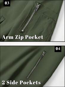 KEFITEVD Men's Thin Bomber Jacket Full-Zip Spring Fall Casual Sportswear Lightweight Coat Baseball Golf Outdoor Sports Waterproof Coat - Army Green - View 7