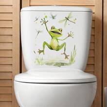 1PC Cute Cartoon Frog And Dragonfly Toilet Sticker Decals, Animal Waterproof Toilet Lid Tank Seat Decals Cistern Self-Adhesive Bathroom Wall Sticker(9.44in*11.81in) - Multicolor - View 6