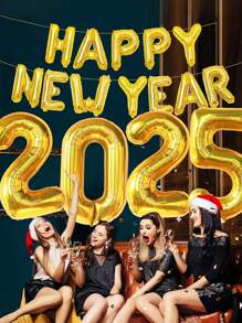 بالونات ذهبية 40/32 بوصة للعام 2025 مع بالونات السنة الجديدة سعيدة 16 بوصة، لإمدادات حفلة رأس السنة الجديدة، ديكورات رأس السنة الجديدة - متعدد الألوان - مشاهدة 5