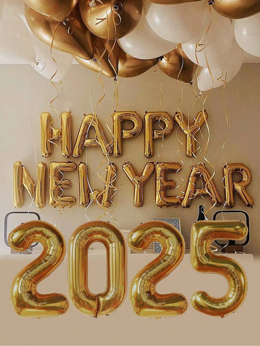 بالونات ذهبية 40/32 بوصة للعام 2025 مع بالونات السنة الجديدة سعيدة 16 بوصة، لإمدادات حفلة رأس السنة الجديدة، ديكورات رأس السنة الجديدة - متعدد الألوان - مشاهدة 1