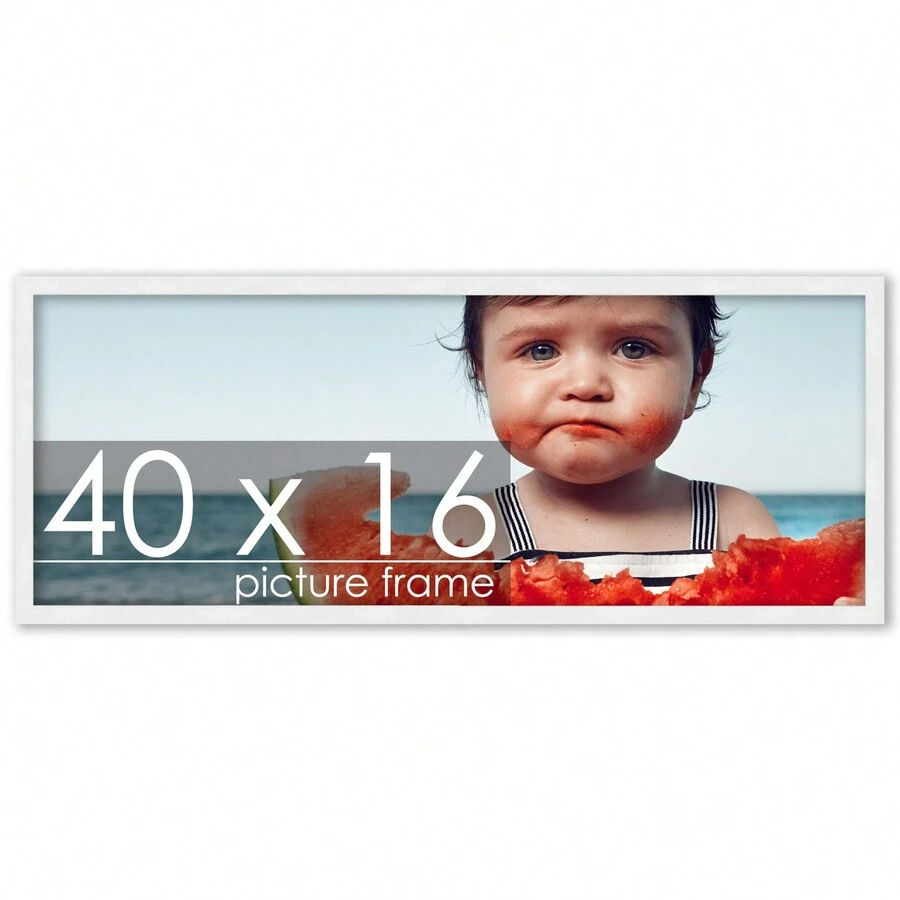Custompictureframes.Com 40x16 Wood Frame With UV Acrylic 6 Finishes: Black White Bronze Silver Wood Mahogany - 白色 - 查看 1