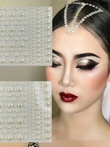 4 件套闪亮水钻亚克力水钻粘合心形、花朵和条形仿珍珠贴纸，适用于面部和头发、指甲，男女直发，适合 DIY 派对、学校派对、派对、舞台表演、角色扮演、面部和头发装饰 - 时尚、易于使用的发饰和装饰贴纸，送给朋友和家人的圣诞礼物，星星太阳贴纸 - 彩色 - 查看 2