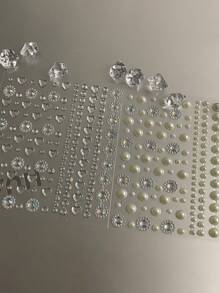 4 件套闪亮水钻亚克力水钻粘合心形、花朵和条形仿珍珠贴纸，适用于面部和头发、指甲，男女直发，适合 DIY 派对、学校派对、派对、舞台表演、角色扮演、面部和头发装饰 - 时尚、易于使用的发饰和装饰贴纸，送给朋友和家人的圣诞礼物，星星太阳贴纸 - 彩色 - 查看 7