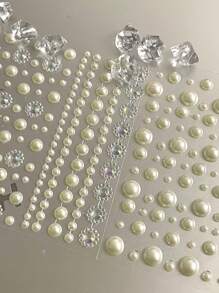 4 件套闪亮水钻亚克力水钻粘合心形、花朵和条形仿珍珠贴纸，适用于面部和头发、指甲，男女直发，适合 DIY 派对、学校派对、派对、舞台表演、角色扮演、面部和头发装饰 - 时尚、易于使用的发饰和装饰贴纸，送给朋友和家人的圣诞礼物，星星太阳贴纸 - 彩色 - 查看 9