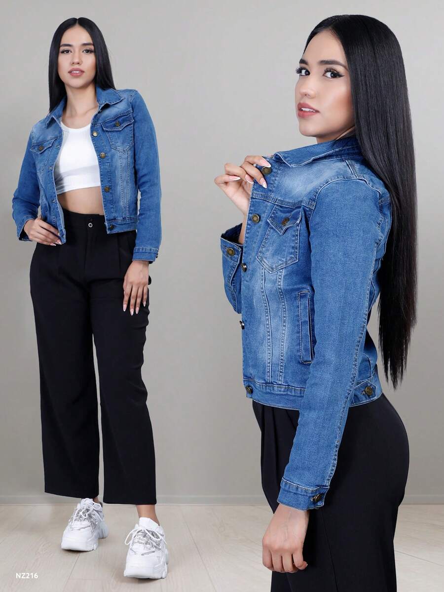 Chamarra Chaqueta Mezclilla Azul Cazadora Jeans Basica con Bolsillos, Versatil y Juvenil - AzulNZ216 - Ver 1