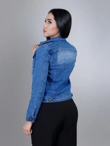 Chamarra Chaqueta Mezclilla Azul Cazadora Jeans Basica con Bolsillos, Versatil y Juvenil - AzulNZ216 - Ver 4