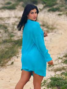 Beach Cover-Up Shirt And Shorts Summer - Blue - View 2