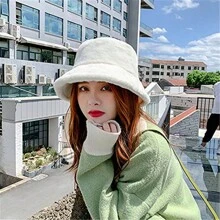 1pc All-Match Casual Versatile Warm Fluffy Bucket Hat - White - View 4