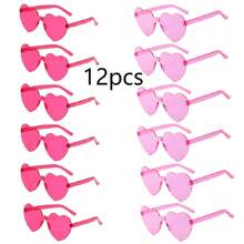 12 件无框心形眼镜，可爱新款糖果色甜美时尚派对眼镜，适合音乐节、派对、万圣节、生日、圣诞节、新年拍照道具 - 多色 - 查看 10