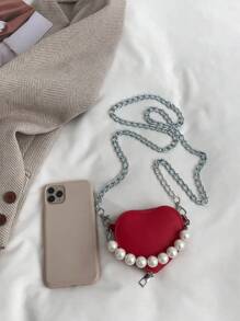 时尚、可爱、优雅的迷你爱心包，有酒红色、粉色、黑色和白色可选，珍珠手提包、单肩斜挎包、零钱包，非常适合日常外出、圣诞节、春节和生日礼物