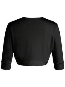 Plus Size Women Open Front Shrug Cropped Cardigan Coat Solid Color Middle Sleeve Short Bolero Jacket Crop Tops For Spring Fall Work Business Clothes - màu đen - Xem 4