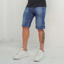 Premium Lycra Men's Bermuda Shorts And Jeans Kit - Màu xanh lam - Xem 6