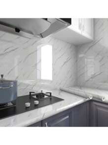 Wallpaper Kitchen Stickers Glossy Washable Marble Ice 3 Meter X 60cm Water Resistant - 黑色 - 查看 6
