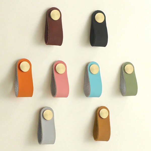 2pcs Zinc Alloy + Faux Leather Cabinet/Drawer Pull Handles, Suitable For Kids Room, Drawers, Cabinets, Wardrobes, Dressers, American Style Furniture, Comes With Screws