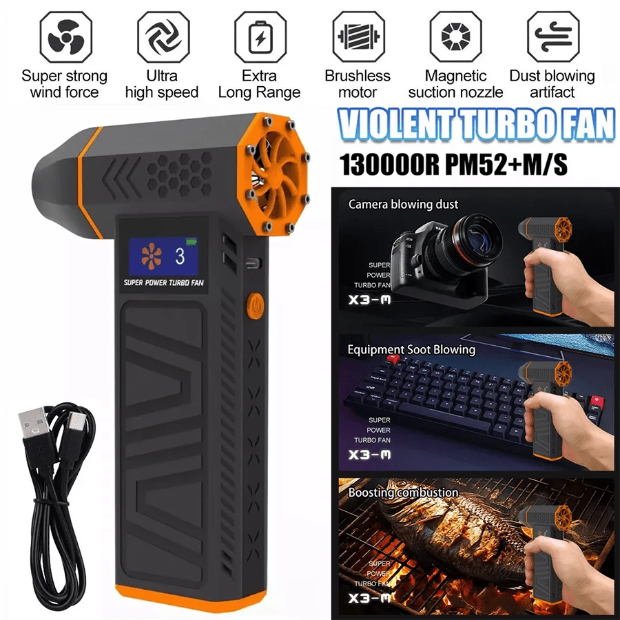 Mini Blower 130,000 RPM Powered Air Blower Super Jet Fan Turbo Powered Portable - Black - View 1