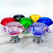 10 peças de maçanetas de armário de vidro de cristal, maçanetas de porta de móveis de cômoda, puxadores de gaveta, gaveta em formato de diamante de 30 mm, para guarda-roupa e armário, puxadores de maçanetas de armário, puxadores de maçanetas de gaveta de cozinha com parafusos