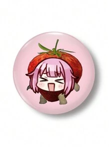 1pc 4.4cm/1.73inch Strawberry Girl Pattern Pin Badge, Button Brooch, Suitable For Attaching On Clothing, Bags, Backpacks, As A Fun Gift To Friends And Family