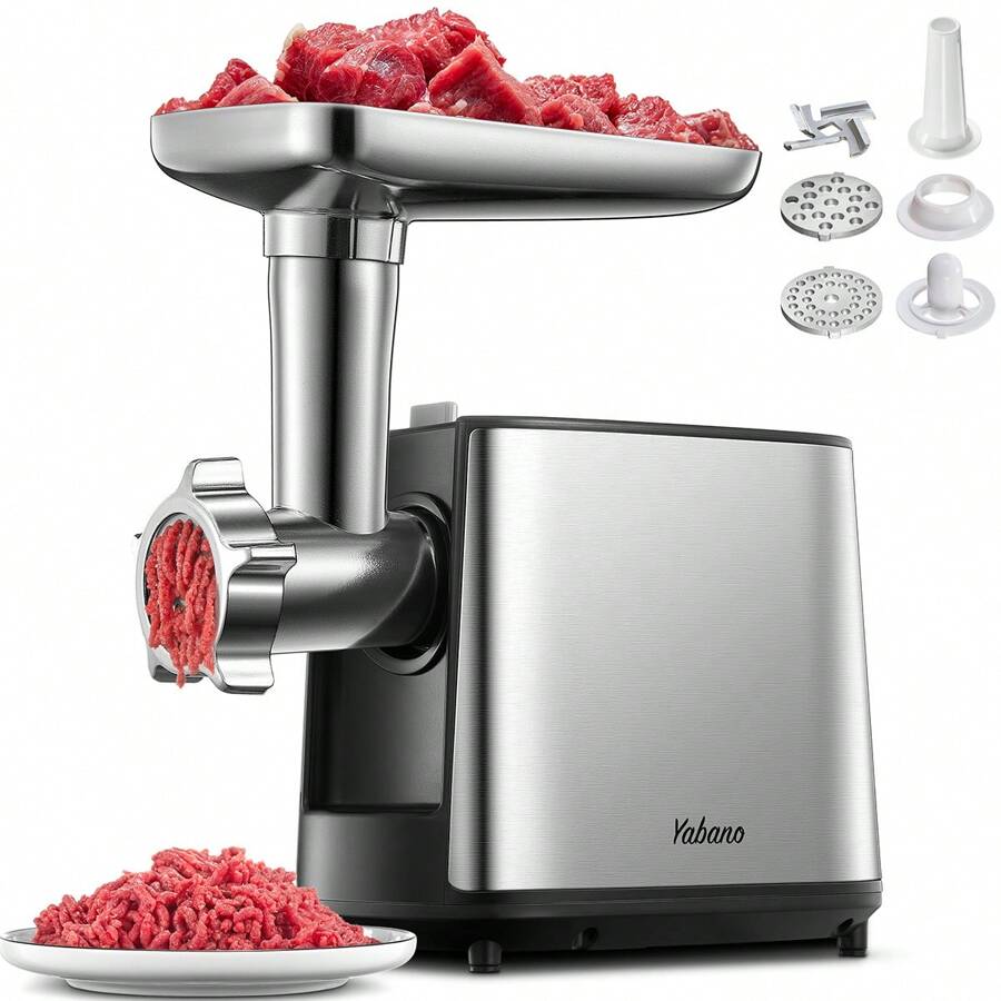 Yabano Electric Meat Grinder, Heavy Duty Meat Mincer, Sausage Stuffer Maker, Food Grinder With Sausage & Kubbe Kit, 2 Grinder Plates, Stainless Steel (Black) - US A Type Plug(110-127V) - View 1