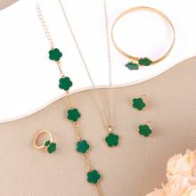 5pcs Women's Fashion Jewelry Set, Zinc Alloy, Simple Elegant Design, Necklace, Earrings, Ring, Bracelet, Anklet, Perfect For Birthday, Christmas, Festive Occasions - As Shown - View 4