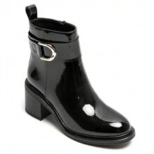 Square Heel Ankle Boots With Gold Buckle – Timeless Elegance In Leather And Suede - Black 1672-1 - View 3