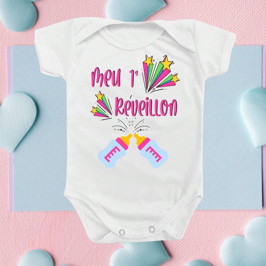 Baby Bodysuit First New Year's Eve Themed Pink Girl - 白色 - 查看 1