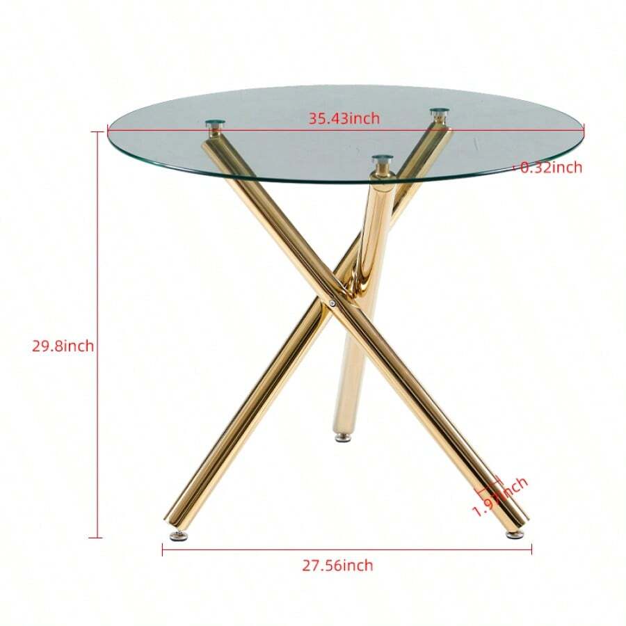 Golden Dining Table With Metal Leg And Glass Modern Space Saving