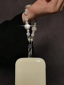 Lanière de pendentif de luxe avec strass et perles, convient pour étuis de téléphone, porte-clés, accessoires de portefeuille, bracelets en fibres de polyester. Accessoire décoratif court à la mode pour femmes. Cadeau pour mère, famille, amis, anniversaire, vacances. Charm de téléphone, chaîne de téléphone - Multicolore - Voir 5