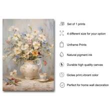 Set di 1 stampa su tela di un quadro botanico di fiori primaverili vintage senza cornice, in stile rustico, floreale malinconico, decorazione in stile di fattoria, dipinto vintage per camera da letto, dormitorio, appartamento, soggiorno, decorazione per casa moderna minimalista