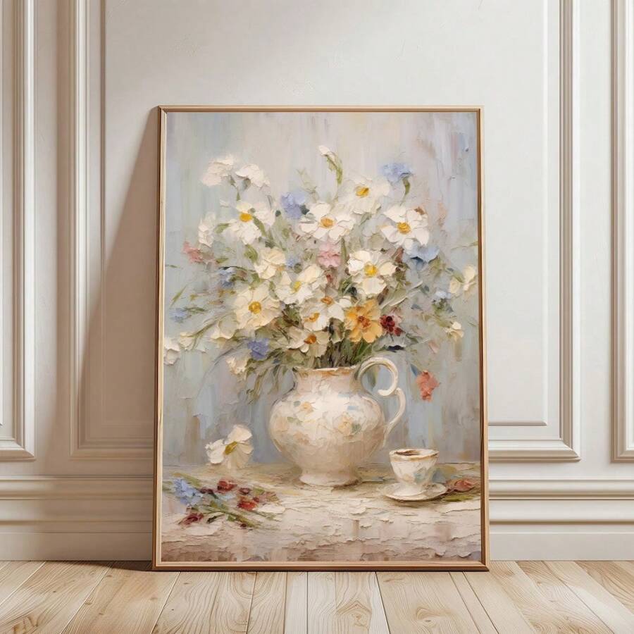 Set di 1 stampa su tela di un quadro botanico di fiori primaverili vintage senza cornice, in stile rustico, floreale malinconico, decorazione in stile di fattoria, dipinto vintage per camera da letto, dormitorio, appartamento, soggiorno, decorazione per casa moderna minimalista