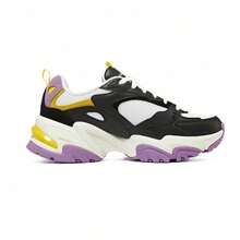 Skechers 女式厚底休闲轻便缓震透气复古跑步运动鞋 - 黑色 - 查看 3