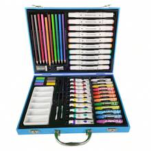 Children's Painting Case Child Pencil Case 53 Pieces Pens Colored Pencils Paint Brush Painting Drawing Creativity Leisure Fun School Work - 藍色 - 查看 3
