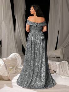 Faeriesty Curve 优雅大码露肩高开衩 A 字形正式晚礼服，适合庆典活动、婚宴、慈善舞会、颁奖典礼和正式宴会