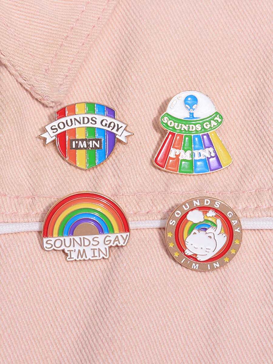 4 chiếc ghim tráng men âm thanh cầu vồng đồng tính Tôi đang ở trâm cài kim loại huy hiệu ve áo ba lô trang sức phụ kiện quà tặng cho bạn bè - Nhiều màu - Xem 1