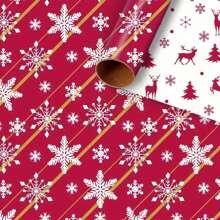 17"X600" Roll Of Reindeer & Snowflake Reversible Gift Wrapping Paper With Stickers, Suitable For Teens & Family Gifts, Christmas
