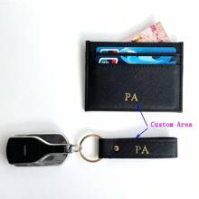 客製化字母/姓名套組，純色 Saffiano PU 皮革通用超薄信用卡夾錢包與 PU 皮革鑰匙圈禮盒組，聖誕/生日禮物，汽車鑰匙圈套組禮物，情人節字母便攜款，送給他的禮物 - 綠色 - 查看 3