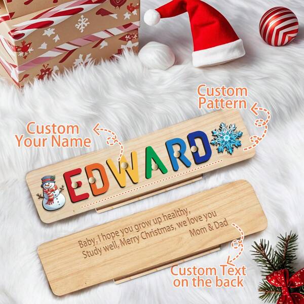 Rompecabezas de madera personalizado con nombre - regalo de Navidad perfecto para niños, rompecabezas de madera 3 en 1 para niños pequeños, rompecabezas de madera Montessori para niños pequeños de 1 a 3 años, rompecabezas con nombre personalizado, regalos personalizados, primer regalo de cumpleaños/Navidad/cumpleaños/aniversario, edad 3+ (con clavijas)