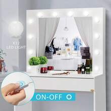 Vanity Set Makeup Dressing Table W/ 12 Light Bulbs, Large Drawer, Cushion Stool - 1 - View 4