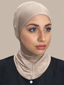 1 件装 女士长袍配饰 时尚纯色弹性下巴遮盖物颈围头巾头带柔软头巾日常下帽女士面纱 - 淺卡其 - 查看 2