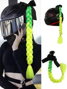 1pc 20 Inch Red Black Green Yellow Purple Pink Blue Helmet Braid Hairband With Detachable Suction Cup And Bow, Motorcycle Helmet Ponytail Hair Accessory, Multiple Colors Available (Helmet Not Included) - Multicolor - View 10