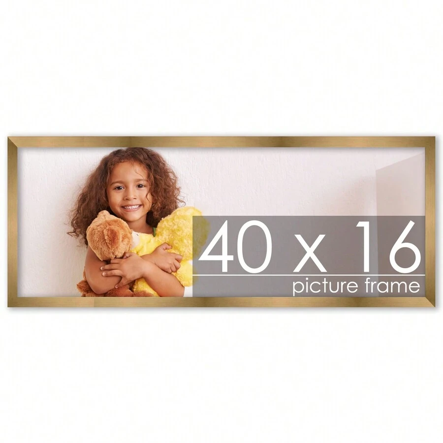 Custompictureframes.Com 40x16 Wood Frame With UV Acrylic 6 Finishes: Black White Bronze Silver Wood Mahogany - 金色 - 查看 1